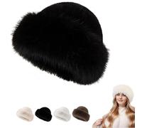 Faux Fur Bucket Hat, 2026 New Fluffy Furry Warm Hat, Soft Plush Fisherman Cap for Girls Women (Black)