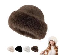 Faux Fur Bucket Hat, 2026 New Fluffy Furry Warm Hat, Soft Plush Fisherman Cap for Girls Women (Brown)