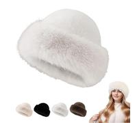 Faux Fur Bucket Hat, 2026 New Fluffy Furry Warm Hat, Soft Plush Fisherman Cap for Girls Women (White)