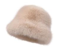 Faux Fur Bucket Hat for Women ，Winter Warm Furry Hat Soft Fuzzy Fashion Cap, Cozy Mongolian Style Pile Hat