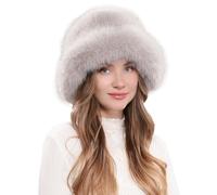 Faux Fur Bucket Hat for Women ，Winter Warm Furry Hat Soft Fuzzy Fashion Cap, Cozy Mongolian Style Pile Hat