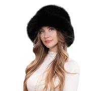 Faux Fur Bucket Hat for Women ，Winter Warm Furry Hat Soft Fuzzy Fashion Cap, Cozy Mongolian Style Pile Hat