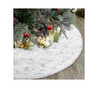 Faux Fur Christmas Tree Skirt 122cm ,White&Silver with Sequin Snowflakes Vine Branch Tree Mat Base Cover for Xmas Holiday Party Home