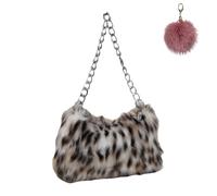 Faux Fur Handbag for Women, Vintage Leopard Print Shoulder Bag with Chain, Trendy Fashion Luxury Evening Underarm Purse