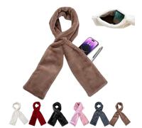 Faux Fur Scarf with Hidden Zipper Pocket for Women Men,Soft Cozy Warm Pocket Scarf for Hands-Free Storage Phone,Valuables (Brown, One Size)