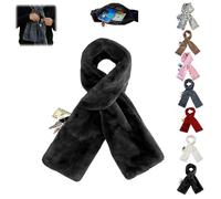 Faux Fur Scarf with Hidden Zipper Pocket,Women Winter Pocket Scarf,Fur Neck Collar Scarves Cozy Wrap Secure Concealed Storage (Black)