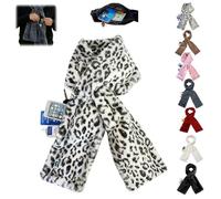 Faux Fur Scarf with Hidden Zipper Pocket,Women Winter Pocket Scarf,Fur Neck Collar Scarves Cozy Wrap Secure Concealed Storage (Leopard)