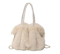 Faux Fur Tote Bag Furry Purse Fluffy Handbag Shoulder Crossbody Bag Hobo Satchels Clutches Women Winter Soft Stylish Plush Casual Shopping Travel Bag (Off White)