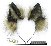 Faux Fur Wolf Ears Headwear Anime Cosplay Diadema de vestuario Accesorios de disfraces de Halloween, negro/marrón