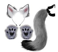 Faux Furry Fox Wolf Tail Kit con cola larga de zorro y orejas y patas, guantes de gato, vestido de animal, juego de cosplay, para carnaval, fiesta, decoración, disfraz, fiestas