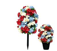 Faux Hydrangea Tree - Artificial Patriotic Porch Decor - Garden Faux Flower Plant Shrubs - For Indoor Pathway Backyard Patio Lawn Entryway Party Veterans Day