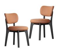 Faux Leather Dining Chairs Set of 2, Armless Kitchen Chairs with Comfy Back, Solid Wood Frame & Upholstered Cushion for Living Room, Cafe and Restaurant(Orange3)
