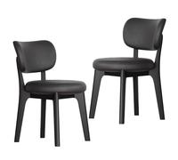 Faux Leather Dining Chairs Set of 2, Armless Kitchen Chairs with Comfy Back, Solid Wood Frame & Upholstered Cushion for Living Room, Cafe and Restaurant(Black)