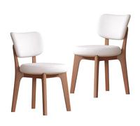 Faux Leather Dining Chairs Set of 2, Armless Kitchen Chairs with Comfy Back, Solid Wood Frame & Upholstered Cushion for Living Room, Cafe and Restaurant(White2)