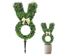 Faux Topiary Plant - Imitation evergren, Ground Spike Design, Bunny Boxwood Shrub, Easter Home Decoration | Ideal for Patio Yard Landscaping Indoor Outdoor Spring Holiday Table Centerpiece Plants