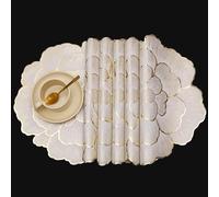 FAVE 4PCS Floral Round Placemats Gold Placemat Vinyl Placemats Set of 4 for Wedding, Banquet, Birthday, Party, Restaurant Table Mats Reusable Metallic Shiny Gold Placemat(Golden Peony, 4PCS)