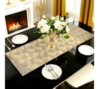 FAVE Camino de mesa pequeño dorado de 36 pulgadas, cubierta de mesa de vinilo resistente al calor para decoración de cenas, fiestas y bodas (bola dorada)