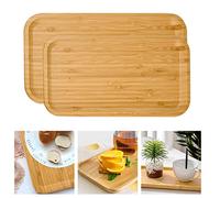 Favengo 2 Pcs Bandeja Bambú Rectangular 29 x 15,5 x 2 cm Bandeja Madera Desayuno Bandeja Servir Comida Bandeja Madera Grande Bandeja Madera Natural para Desayuno té Mesa de Café Cama, Recicladas