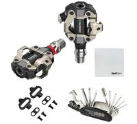 Favero Assioma Pro MX-1 Pedales de medidor de potencia de una sola cara con tacos SPD adicionales, paño de limpieza y kit de herramientas múltiples