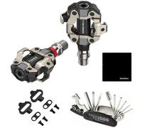Favero Assioma Pro MX-1 Pedales de medidor de potencia de una sola cara con tacos SPD adicionales, paño de limpieza y kit de herramientas múltiples