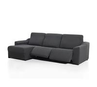 FAVERTI® Funda Chaise Longue Super Elástica Brazo Corto Izquierdo (Visto de Frente) Dos Pies | Modelo NOVELE | Gris Oscuro | Protector de Calidad de Tejido Jacquard Tacto algodón