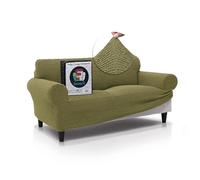 FAVERTI® Funda Sofá Premium 2 Plazas - Funda de Tejido Súper Elástico para Sofás de 140 a 180cm | Modelo BOCAIRENT | Verde | Funda Sofá Súper Ajustable | Protector Sofá Elegante Tacto Algodón