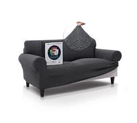 FAVERTI® Funda Sofá Premium 2 Plazas - Funda de Tejido Súper Elástico para Sofás de 140 a 180cm | Modelo BOCAIRENT | Gris Oscuro | Funda Sofá Súper Ajustable | Protector Sofá Elegante Tacto Algodón