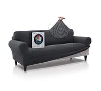 FAVERTI® Funda Sofá Premium 3 Plazas - Funda de Tejido Súper Elástico para Sofás de 180 a 230cm | Modelo BOCAIRENT | Gris Oscuro | Funda Sofá Súper Ajustable | Protector Sofá Elegante Tacto Algodón