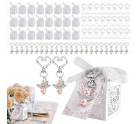 Favor Boxes Ribbon, Treat Containers Set, Elegant Gift Packaging, Metal Angel Charm, Bridal Shower Decor, Party Favors, Wedding Candy Boxes, Special Event, 9.06x6.3x0.79 In
