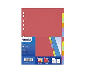 Favorit 100204882 - Separadores de perforación universal para carpetas de anillas con 12 marcas neutras de colores personalizables, formato interior A4, de cartón de 225 g/m²