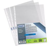 Favorit 100460120 - Fundas perforadas universales, formato interior 22 x 30 cm, acabado liso, paquete de 50 unidades, ideales para hojas A4, portadocumentos, para escuela, oficina, casa, transparentes