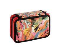 Favorit Estuche con 3 compartimentos para la escuela, con papelería, 20 x 13 x 7,5 cm, Art Negro