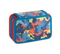 Favorit Estuche escolar con 3 compartimentos para la escuela, incluye papelería, 20 x 13 x 7,5 cm, camuflaje azul