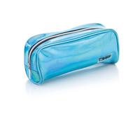 Favorit Estuche escolar grande brillante azul claro, 22 cm x 9 cm x 6,5 cm, con cremallera plateada