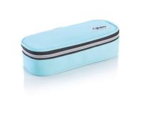 Favorit Estuche Escolar Ovalado Azul Claro, 24 cm x 9,5 cm, Altura 6 cm, con Cremallera Plateada, Relleno de Productos Stabilo, Plateado y Negro, Oval Azul Claro