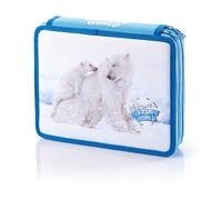 Favorit Estuche grande con 2 cremalleras de ositos polares para la escuela, relleno con 18 lápices y 12 rotuladores, 20 cm x 13 cm x 7,5 cm, con 2 compartimentos