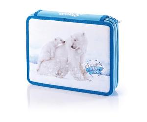 Favorit Estuche grande con 2 cremalleras de ositos polares para la escuela, relleno con 18 lápices y 12 rotuladores, 20 cm x 13 cm x 7,5 cm, con 2 compartimentos