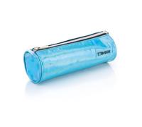 Favorit Estuche para lápices Escolares con diseño Brillante Azul Claro, diámetro 7,5 cm x 22 cm, con Cremallera Plateada