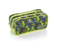 Favorit, Estuche para Maquillaje, 2 Compartimentos y Cremalleras, Ampliable y versátil, Estampado geométrico Verde, Formato 22 x 10 x 10 cm