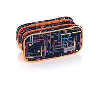 Favorit, Estuche para Maquillaje, 2 Compartimentos y Cremalleras, Ampliable y versátil, Estampado geométrico Azul y Naranja, Formato 22 x 10 x 10 cm