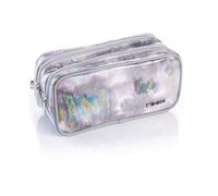 Favorit, Estuche Porta Maquillaje, 2 Compartimentos y Cremalleras, Ampliable y versátil, Plateado, Formato 22 x 10 x 10 cm