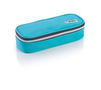 Favorit Estuche portalápices para la Escuela, Ovalado Azul Aguamarina, 24 cm x 9,5 cm Altura 6 cm, con Cremallera Plateada, Relleno con Productos Stabilo