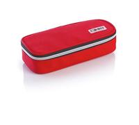 Favorit Estuche portalápices para la Escuela, Ovalado Rojo, 24 cm x 9,5 cm Altura 6 cm, con Cremallera Plateada, Relleno con Productos Stabilo