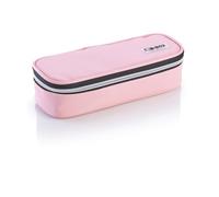 Favorit Estuche portalápices para la Escuela, Ovalado Rosa, 24 cm x 9,5 cm Altura 6 cm, con Cremallera Plateada, Relleno con Productos Stabilo