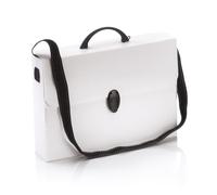 Favorit Maletín blanco de polipropileno alveolar con correa punteada, tamaño 27 x 37,5 x 8 cm, con asa redondeada y cierre de color negro, apto para contener filas de 60 cm