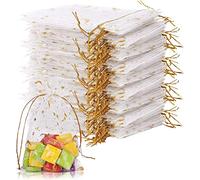 FAVORTALK Bolsas de organza, pequeñas bolsas de malla para joyas (90 x 120 mm), bolsas de regalo de boda con estampado de estrellas y luna, bolsas de regalo para joyas con cordón, color blanco, 15, 30