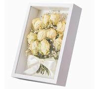 FAVORTALK Caja expositora de 7 x 5 pulgadas de profundidad, marco de fotos de pie y colgante, caja de sombra profunda con placa acrílica para manualidades, flores, recuerdos, boda, graduación (blanco,