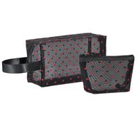 FAVORTALK Juego de 2 bolsas de maquillaje anidadas con cremallera para guardar brochas de maquillaje, artículos de tocador y accesorios para el cuidado de la piel, Black Mesh Red Dot Triangle 5, 12 X