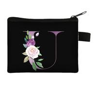 FAVORTALK Monedero con patrón de letras, bolsa negra para cambio, monedero pequeño, mini monedero floral, monedero inicial para mujeres y hombres, 43423, 13.5 x 11 cm / 5.31 x 4.33 inches, Bolso