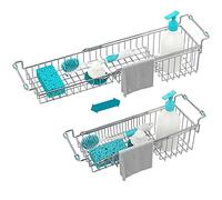 FavoThings Organizador de Esponja para Fregadero de Cocina, Estante de Secado expandible para Esponja, jabonera, Trapo de 14.5 a 22 Pulgadas, Acero Inoxidable